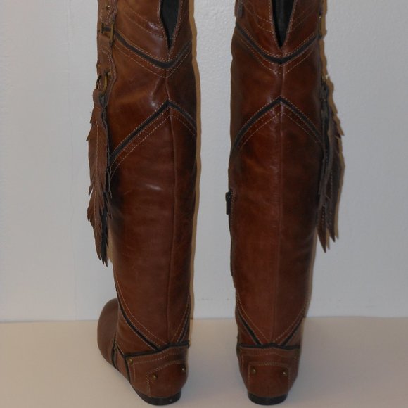 ZIGINY TAN AND BLACK LEATHER KNEE HIGH BOOT LOT SIZE 6.5 MEDIUM - Picture 6 of 16